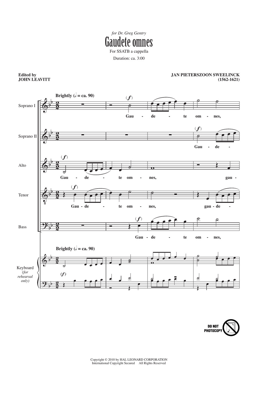 Gaudete Omnes by Jan Pieterszoon Sweelinck 4-Part - Digital Sheet Music