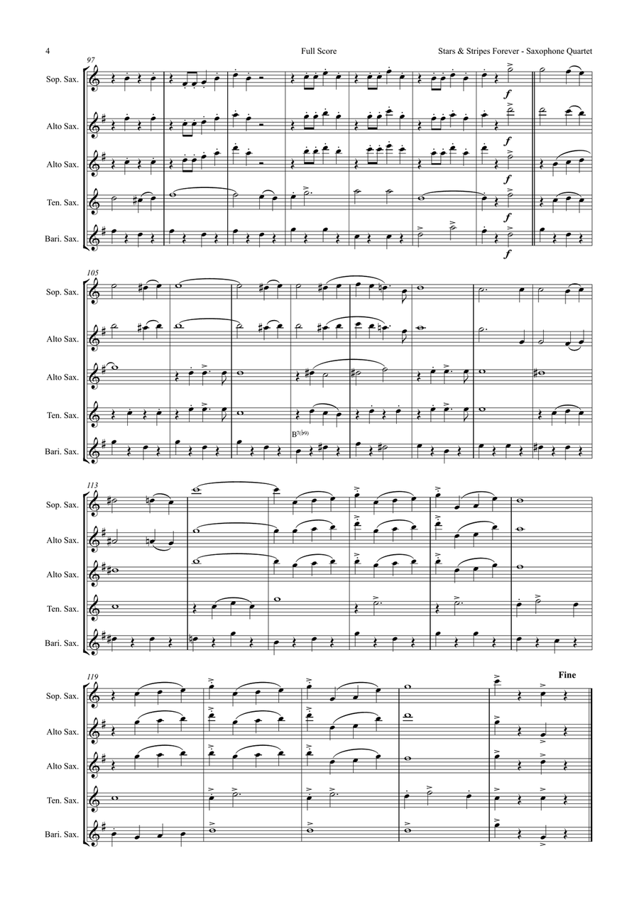 Stars and Stripes forever - Sousa - Saxophone Quartet Saxophone Quartet scores gallery preview page 4