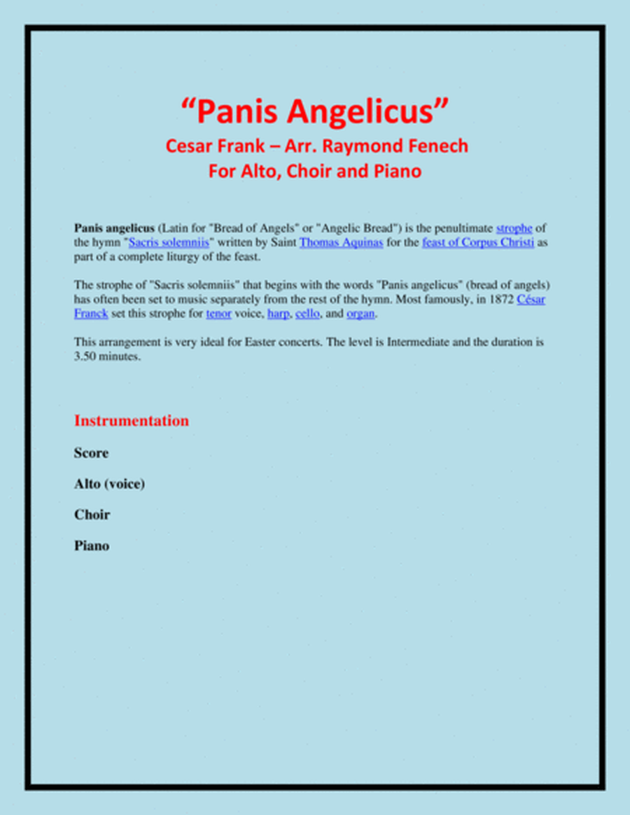 Panis Angelicus - Alto (voice), Choir and Piano image number null