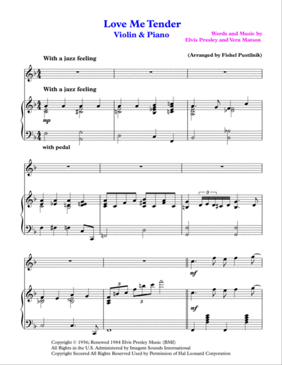 Love Me Tender Violin Solo scores gallery preview page 2
