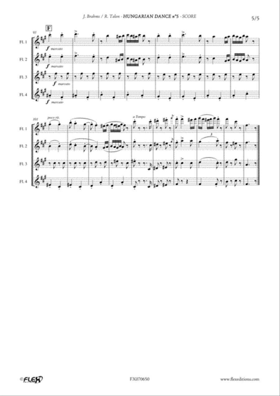 Hungarian Dance No. 5 Hungarian Dance No. 5 Flute Quartet scores gallery preview page 5
