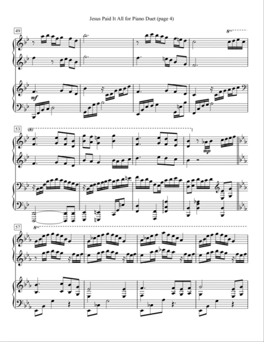 Jesus Paid It All for Piano Duet 1 Piano, 4-Hands scores gallery preview page 4