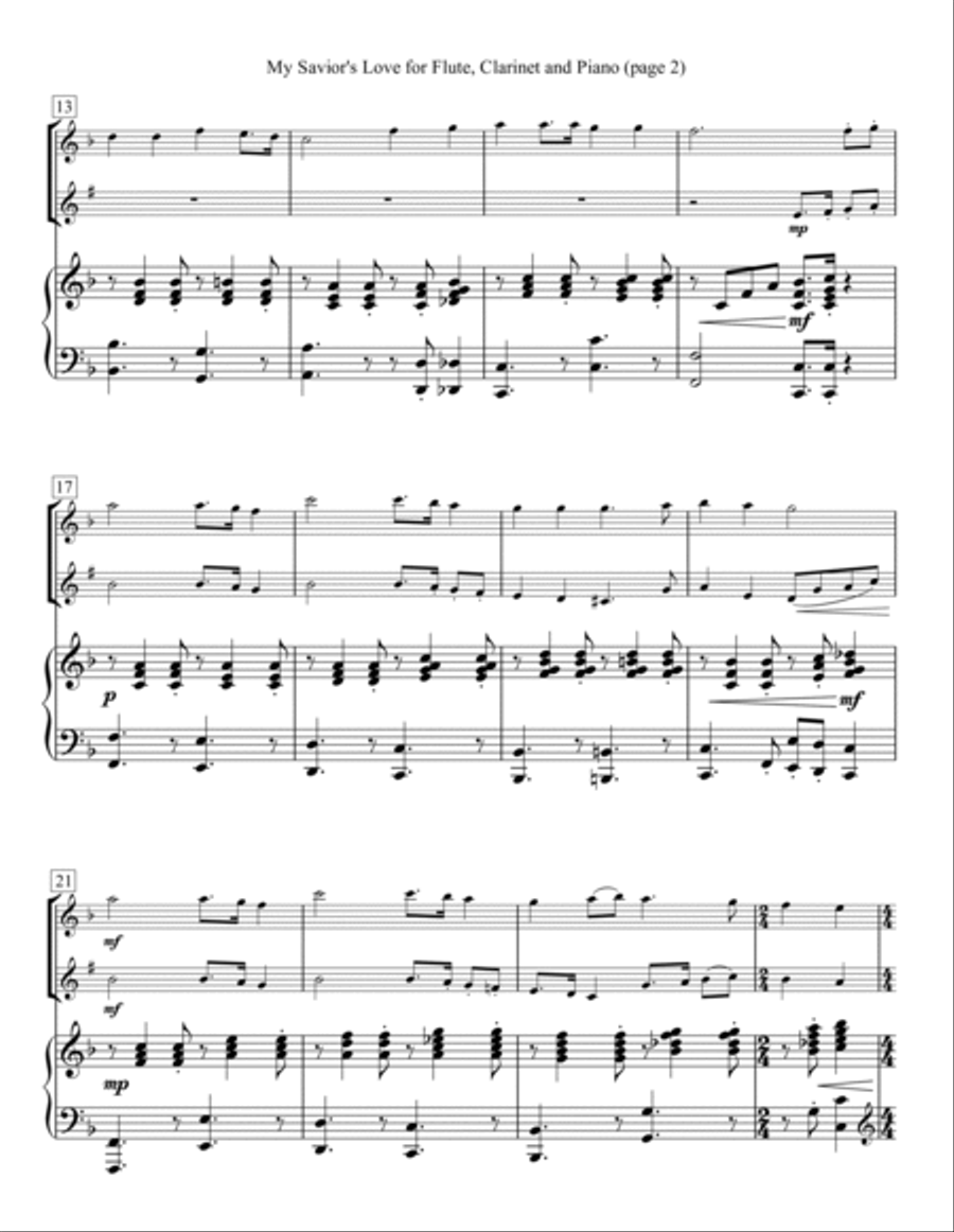 My Savior's Love for Flute, Clarinet and Piano Woodwind Duet scores gallery preview page 2
