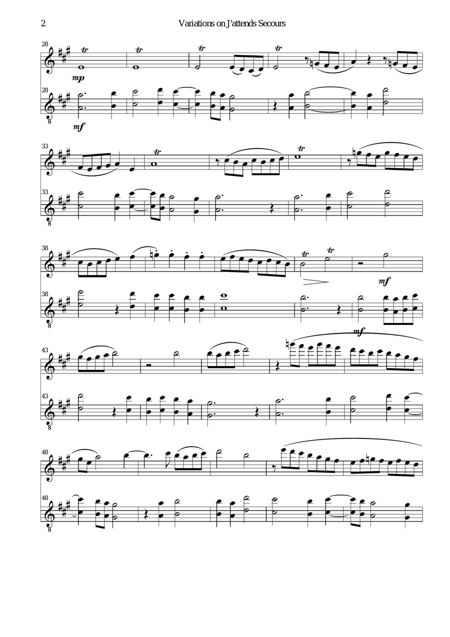 Variations on J'attends secours for flute and guitar Flute scores gallery preview page 2