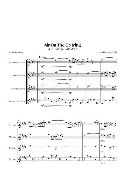 Air On The G String (from Suite No.3 in D Major) (Bach) - Sax quartet image number null