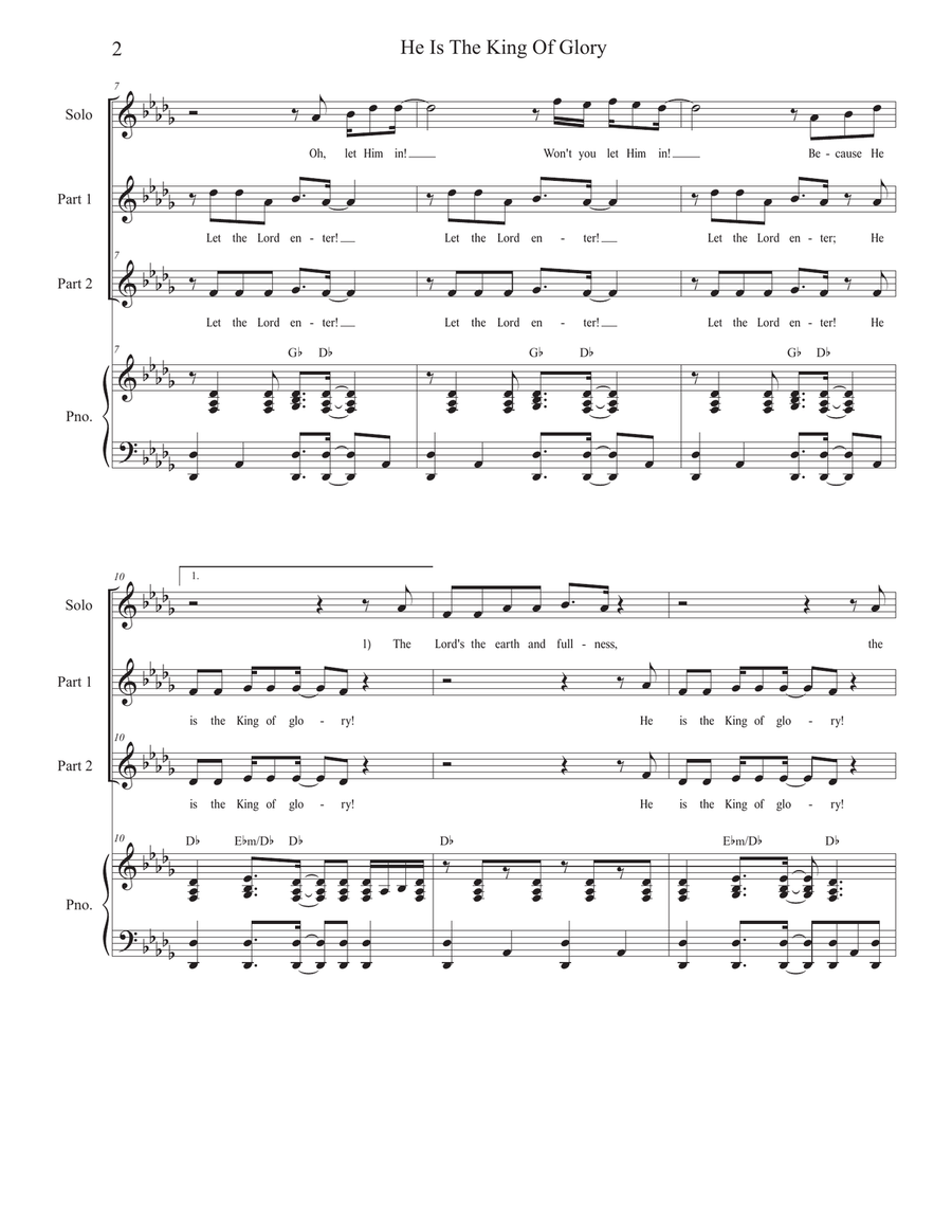 He Is The King Of Glory (Solo and 2-part choir) 2-Part scores gallery preview page 2
