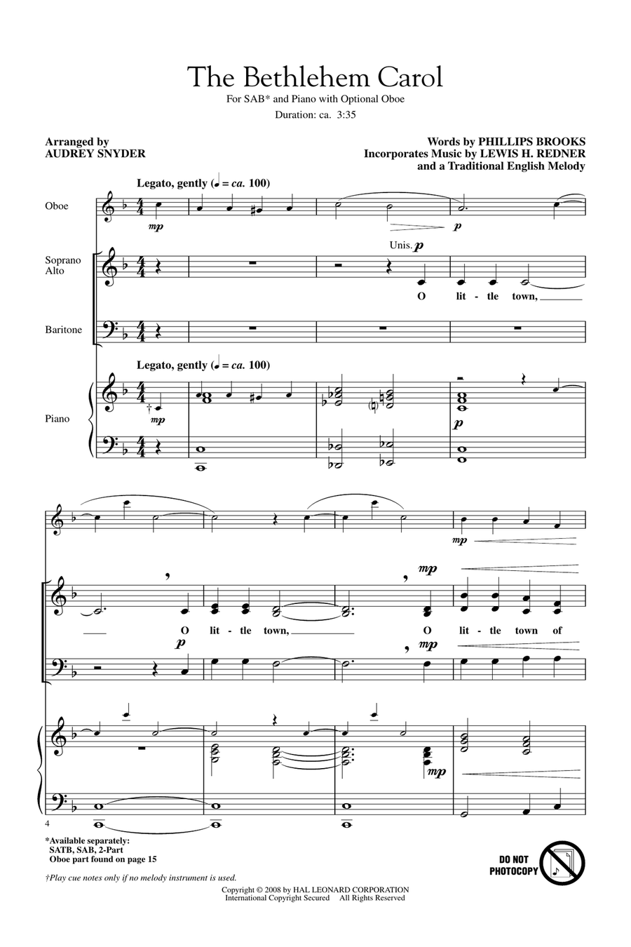 The Bethlehem Carol The Bethlehem Carol 3-Part scores gallery preview page 1