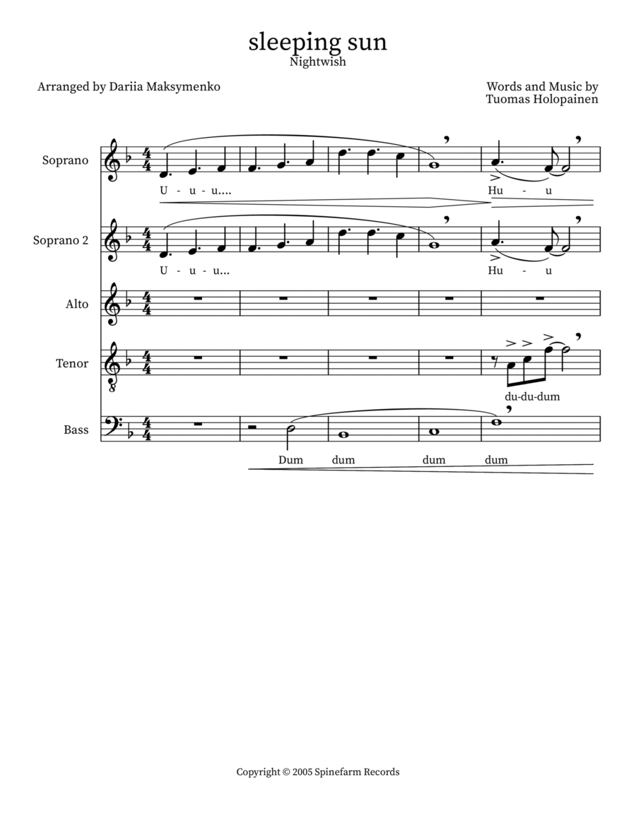 Sleeping Sun 4-Part scores gallery preview page 1