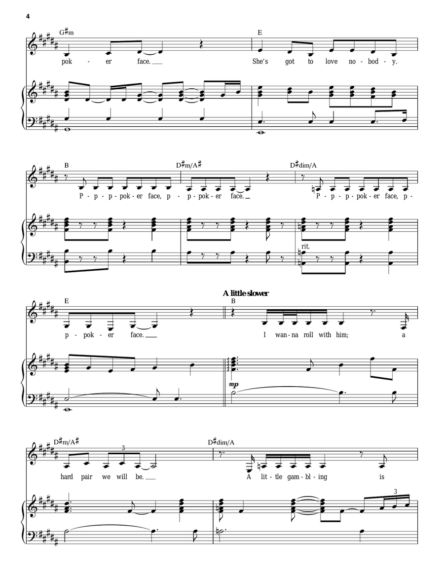 Poker Face Poker Face Piano, Vocal scores gallery preview page 4