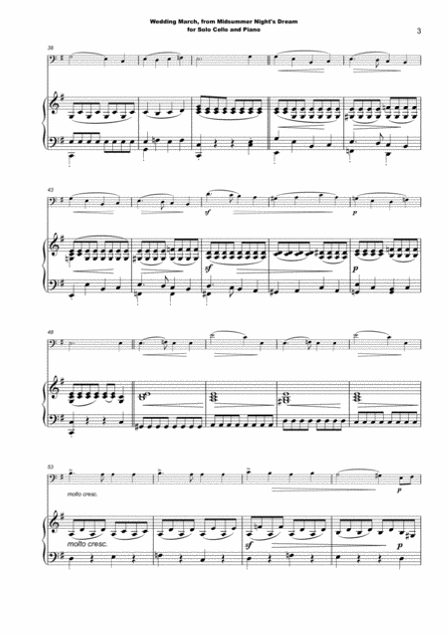 Wedding March by Mendelssohn, for Solo Cello and Piano Piano scores gallery preview page 4