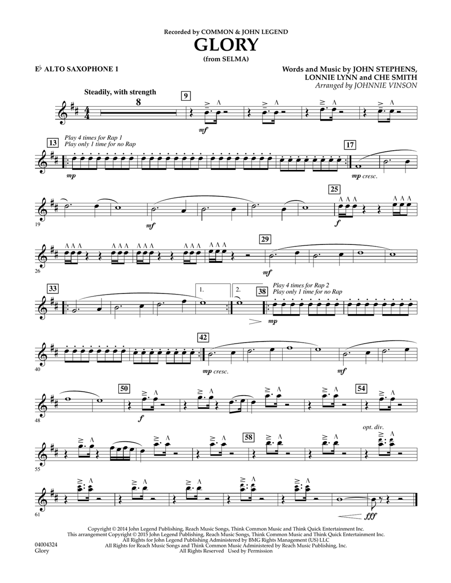 Glory (from Selma) - Eb Alto Saxophone 1 Concert Band scores gallery preview page 1