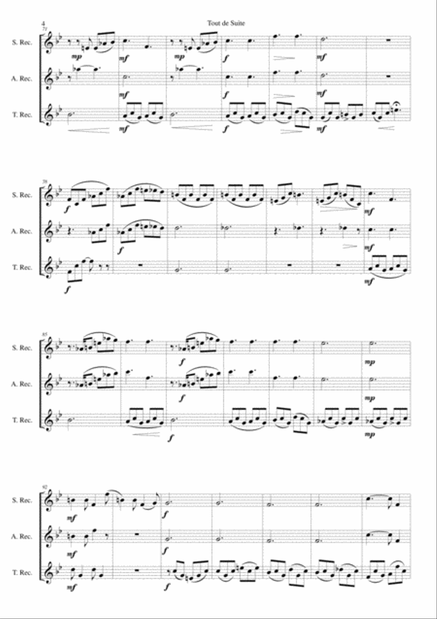 Tout de Suite (or Toot Sweet) for recorder trio Soprano Recorder scores gallery preview page 4