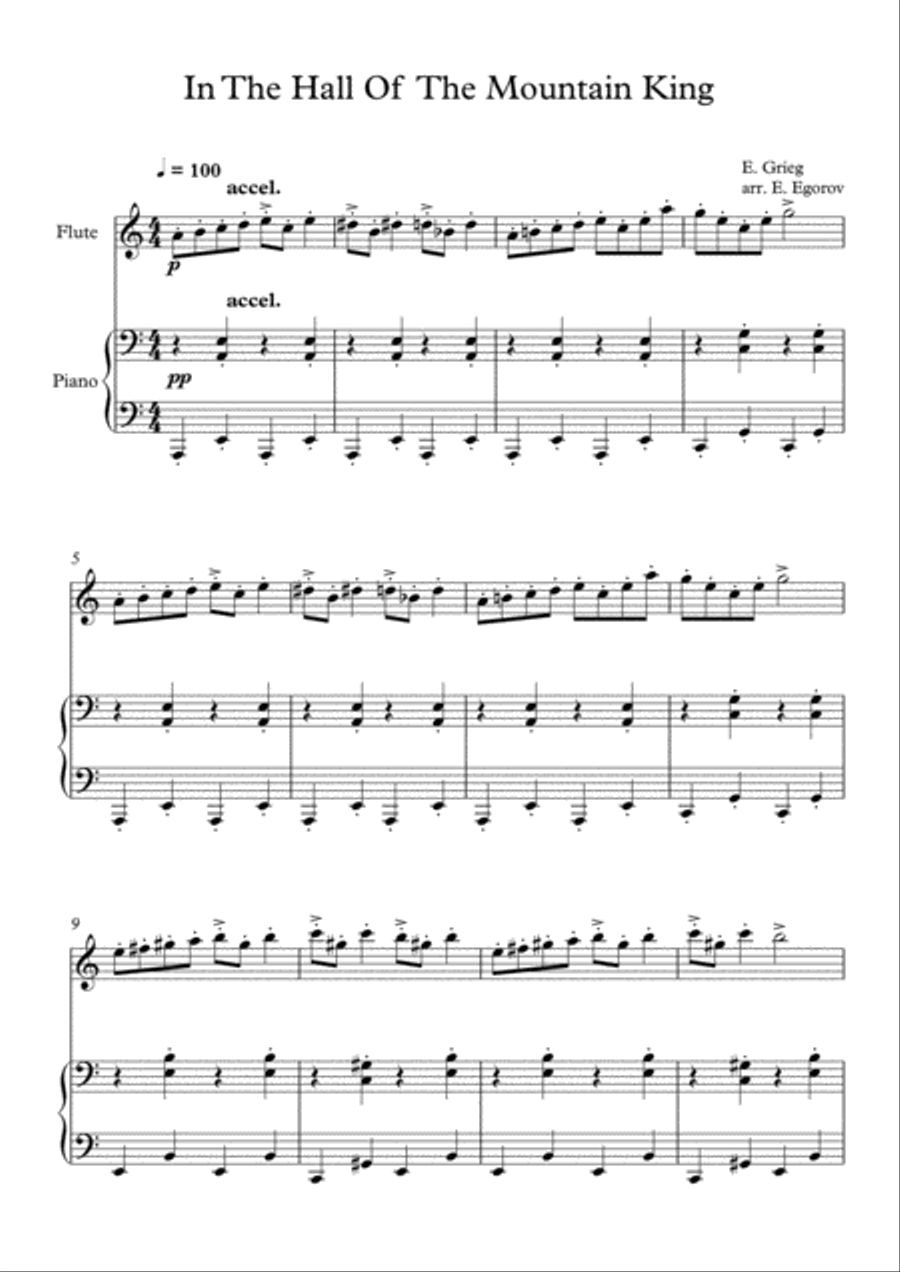 In The Hall Of The Mountain King, Edvard Grieg, For Flute & Piano Flute Solo scores gallery preview page 1