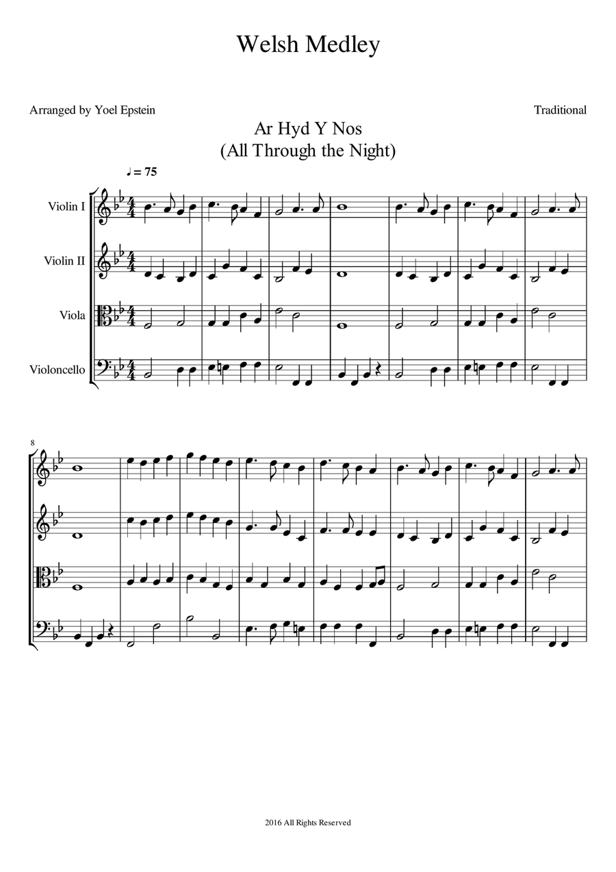 Welsh Medley: Five Traditional Celtic folk songs arranged for string quartet String Quartet scores gallery preview page 3