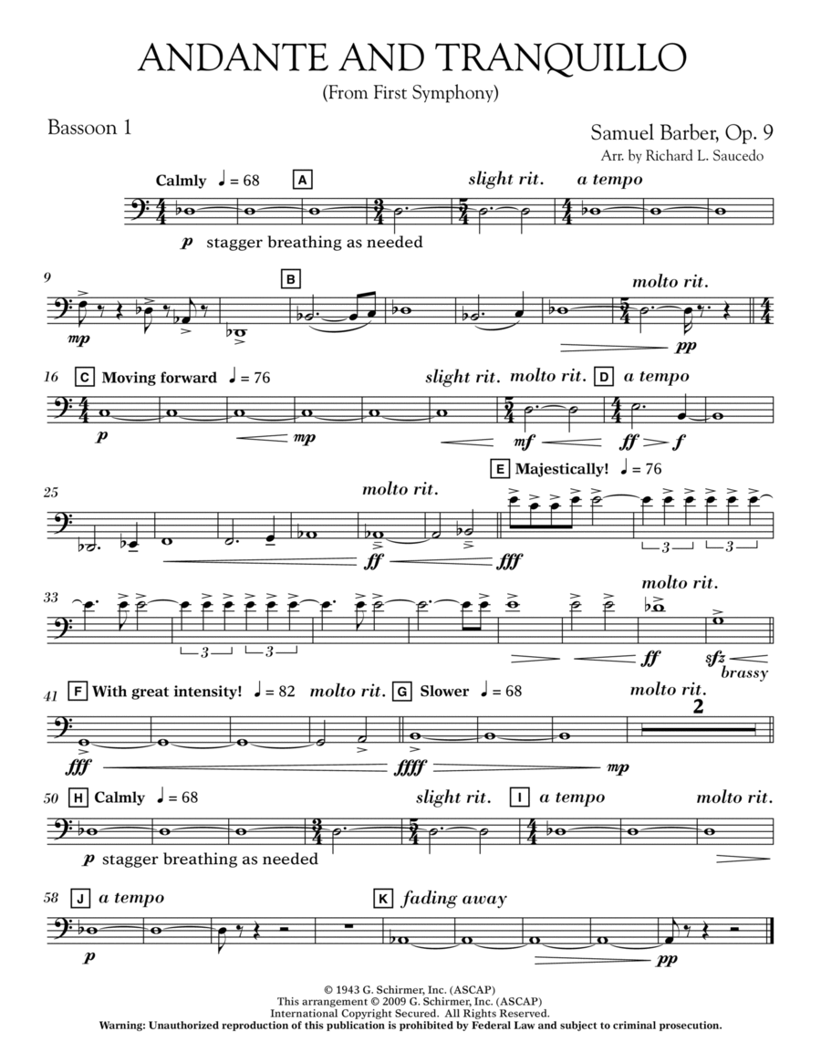 Andante and Tranquillo (from First Symphony) - Bassoon 1