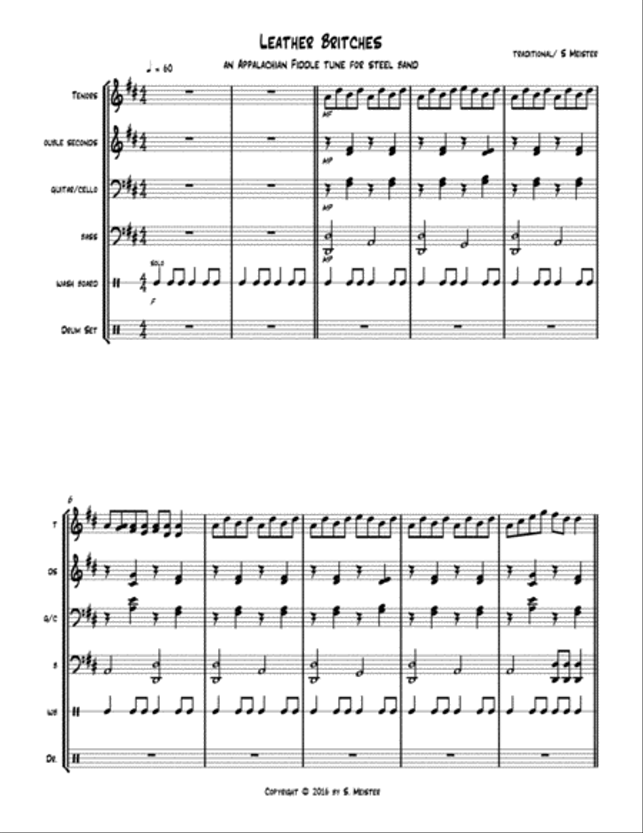 Leather Britches an Appalachian Fiddle tune for Steel Band Steel Drum Band scores gallery preview page 1