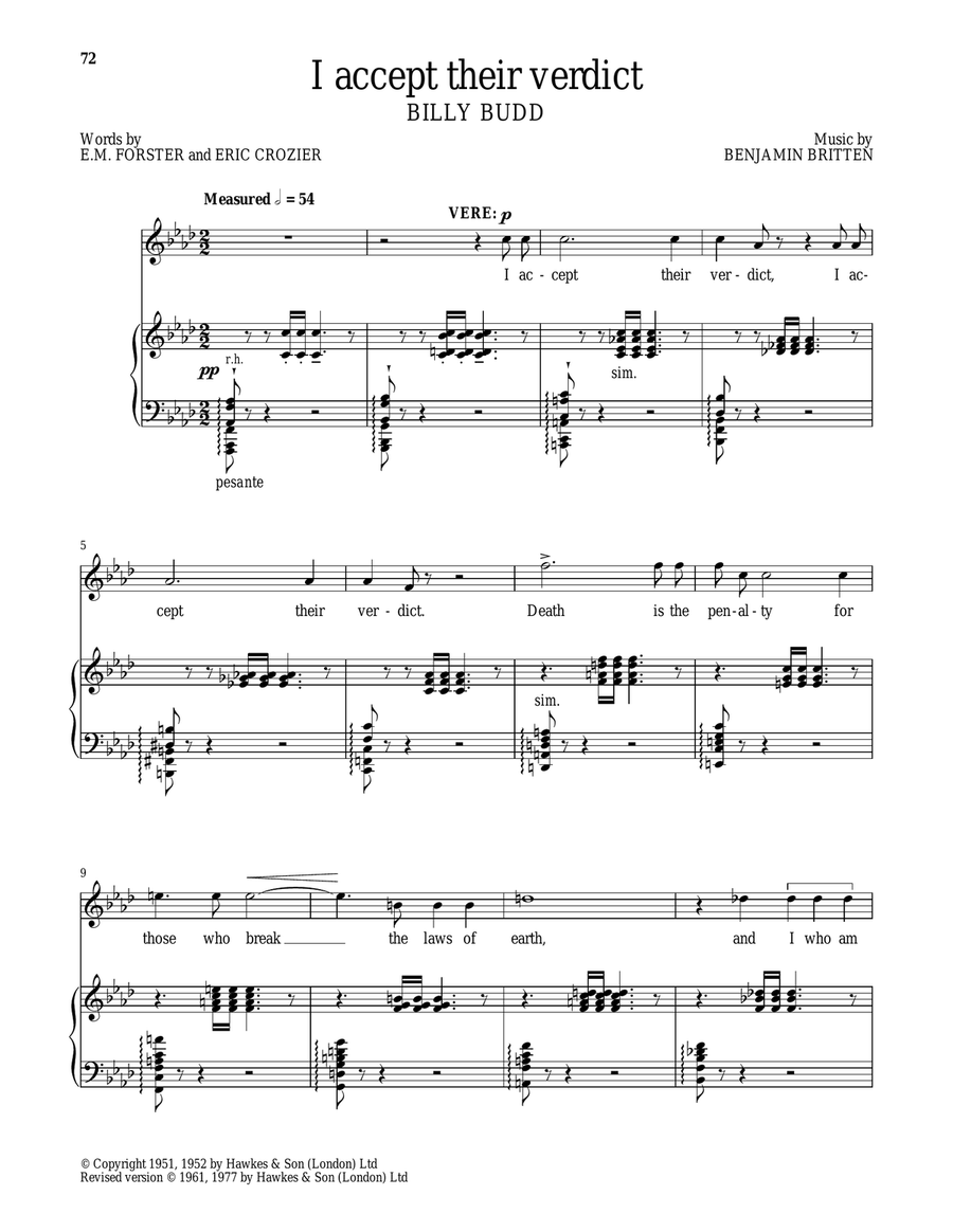 I accept their verdict (from Billy Budd) Tenor Voice scores gallery preview page 1