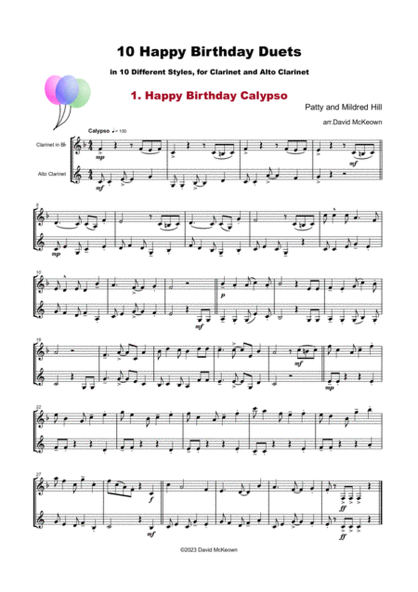10 Happy Birthday Duets, (in 10 Different Styles), for Clarinet and Alto Clarinet
