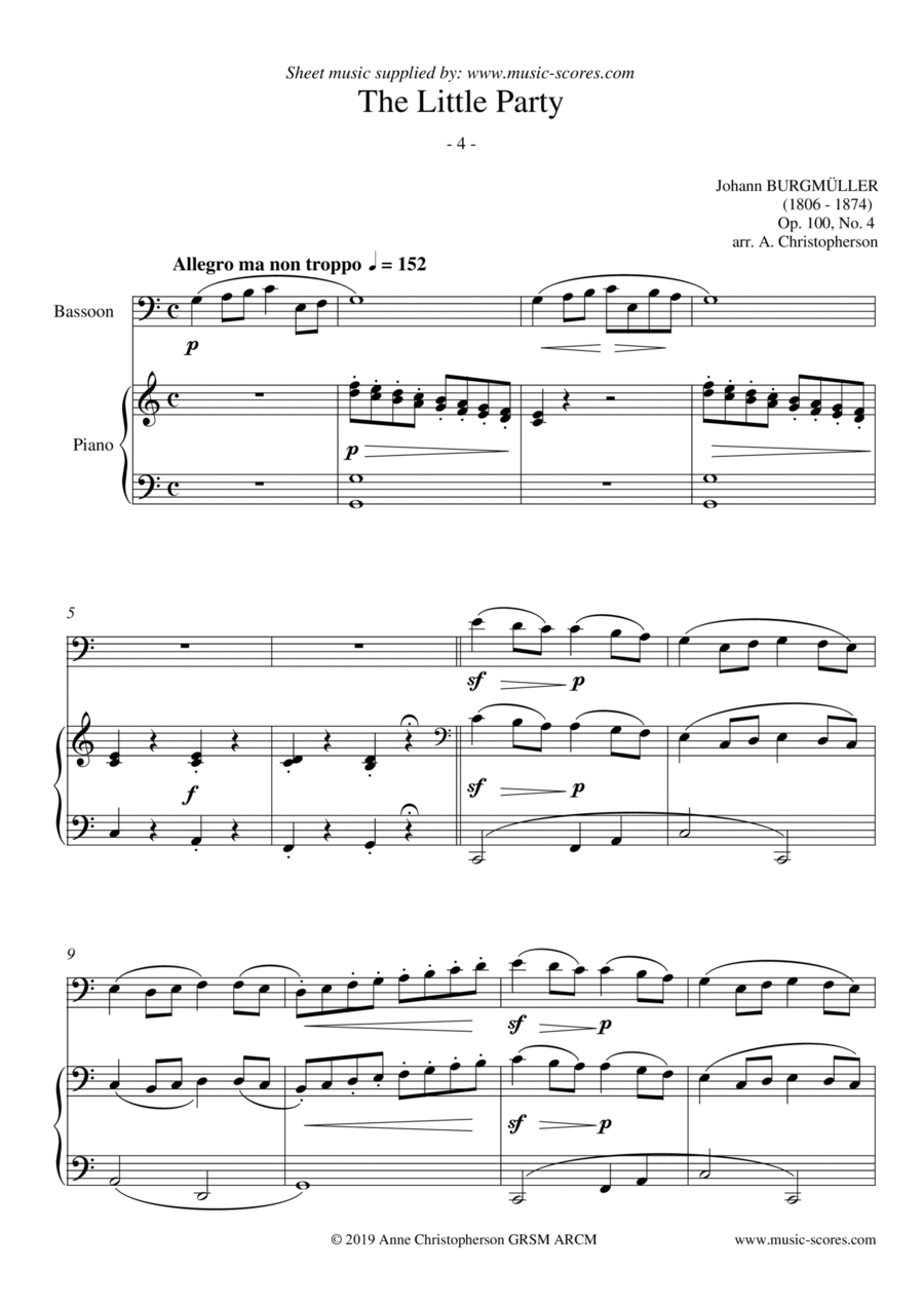 A Little Party - Burgmuller Op.100, No.4 - Bassoon and Piano Bassoon Solo scores gallery preview page 1