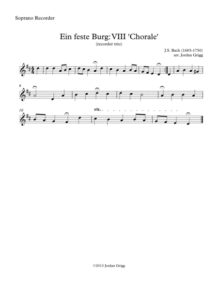 Ein feste Burg VIII 'Chorale' (recorder trio) image number null