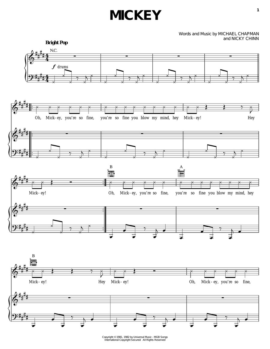Mickey Mickey Piano, Vocal, Guitar scores gallery preview page 1