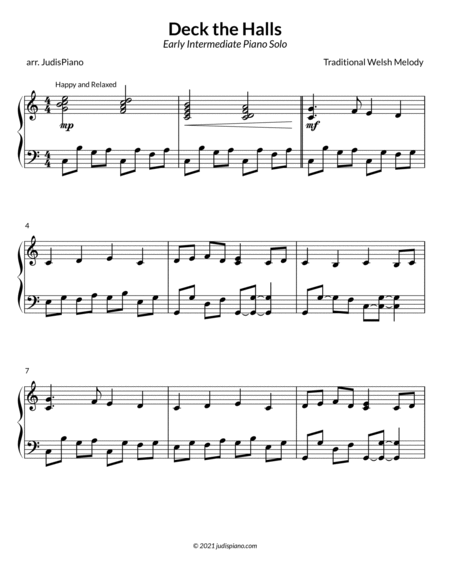 Deck The Halls - Intermediate Piano Solo image number null