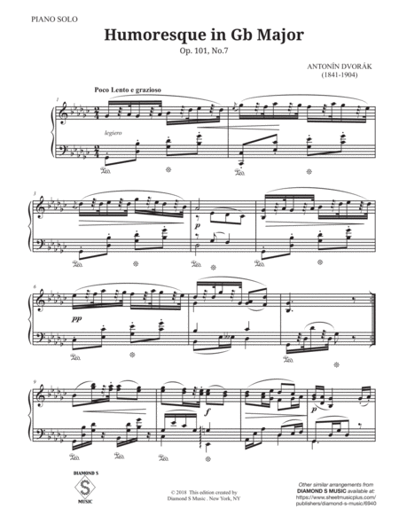 HUMORESQUE IN Gb Major Op. 101 No. 7 - ANTONIN DVORAK - PIANO SOLO image number null