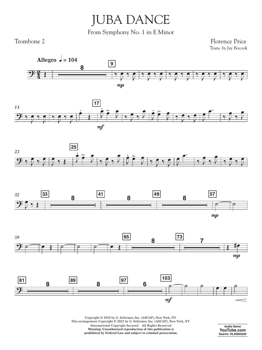 Juba Dance (from Symphony No. 1) - Trombone 2 Concert Band scores gallery preview page 1