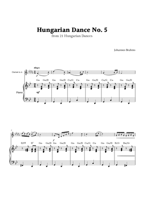 Hungarian Dance No. 5 by Brahms for Clarinet in A and Piano