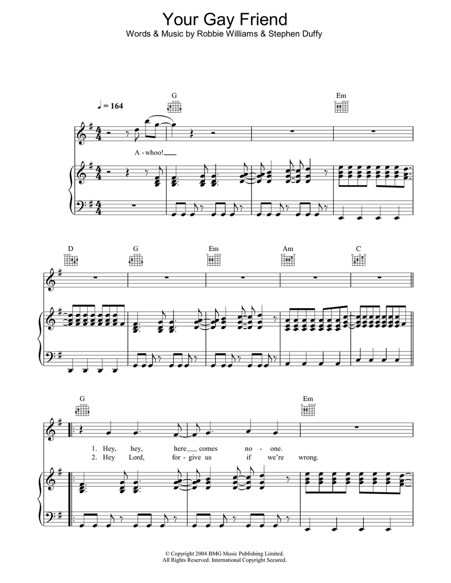 Your Gay Friend Your Gay Friend Piano, Vocal, Guitar scores gallery preview page 1