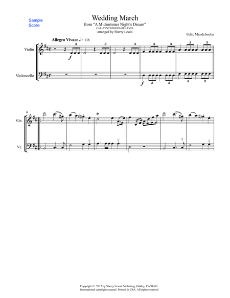 WEDDING MARCH, String Duo, Early Intermediate Level for violin and cello image number null