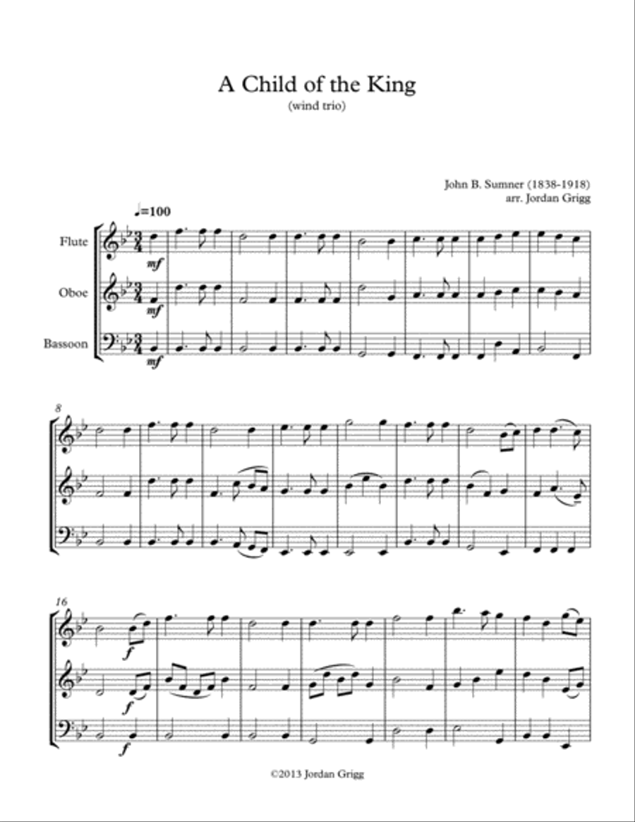 A Child of the King (wind trio) Woodwind Trio scores gallery preview page 1