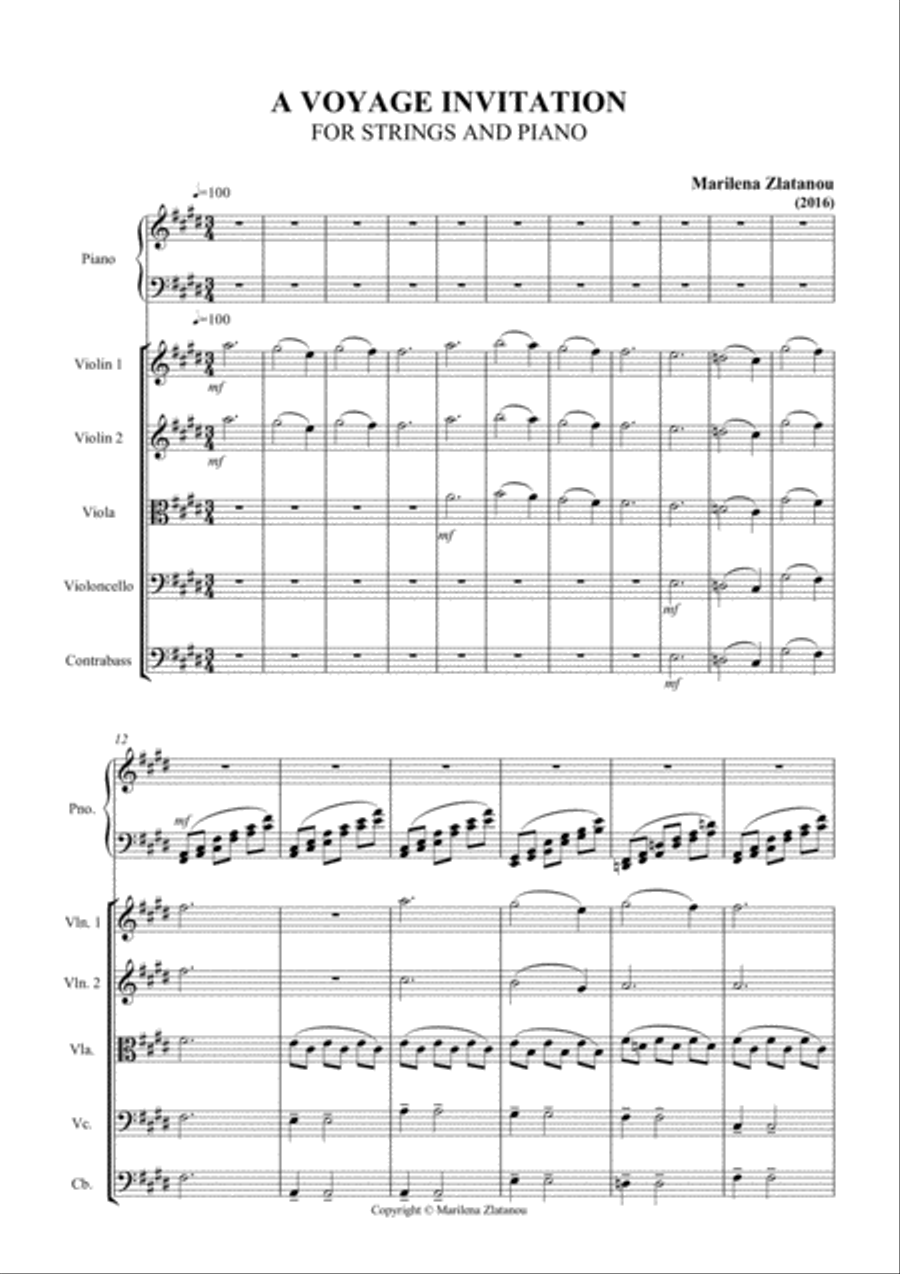 A VOYAGE INVITATION, for string orchestra and piano soloist String Orchestra - Digital Sheet Music