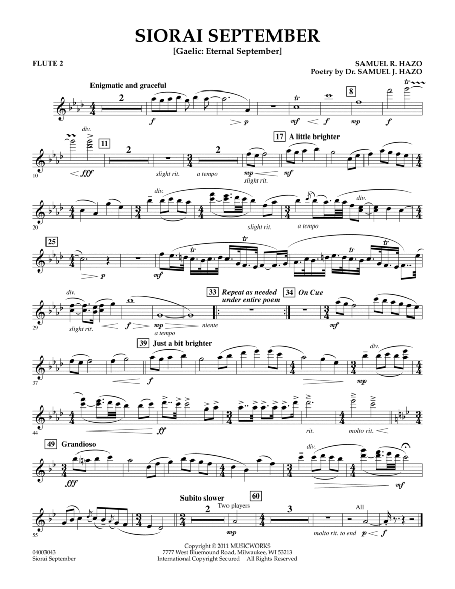 Siorai September - Flute 2 Concert Band scores gallery preview page 1
