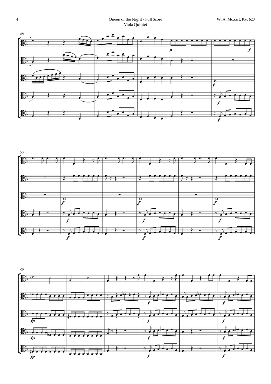 Queen of the Night Aria by Mozart for Viola Quintet String Quintet scores gallery preview page 4