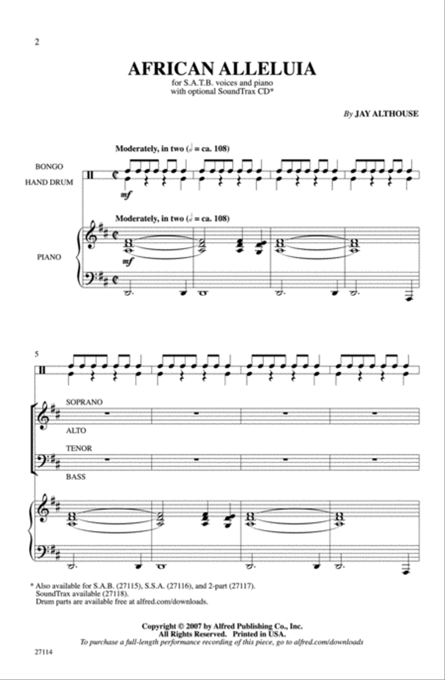 African Alleluia African Alleluia 4-Part scores gallery preview page 2