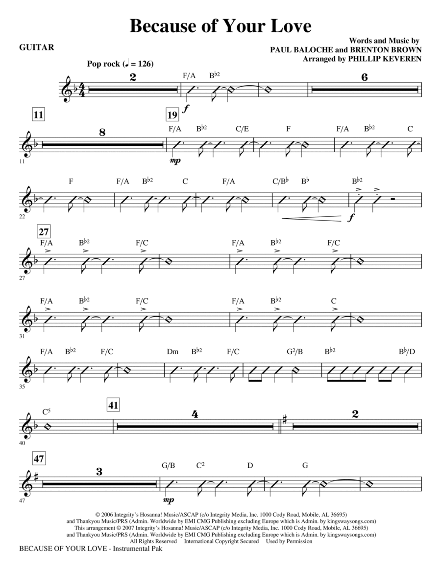 Because Of Your Love (arr. Phillip Keveren) - Guitar Choir scores gallery preview page 1