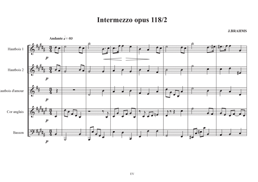 Intermezzo opus 118 n°2 Woodwind Ensemble scores gallery preview page 1