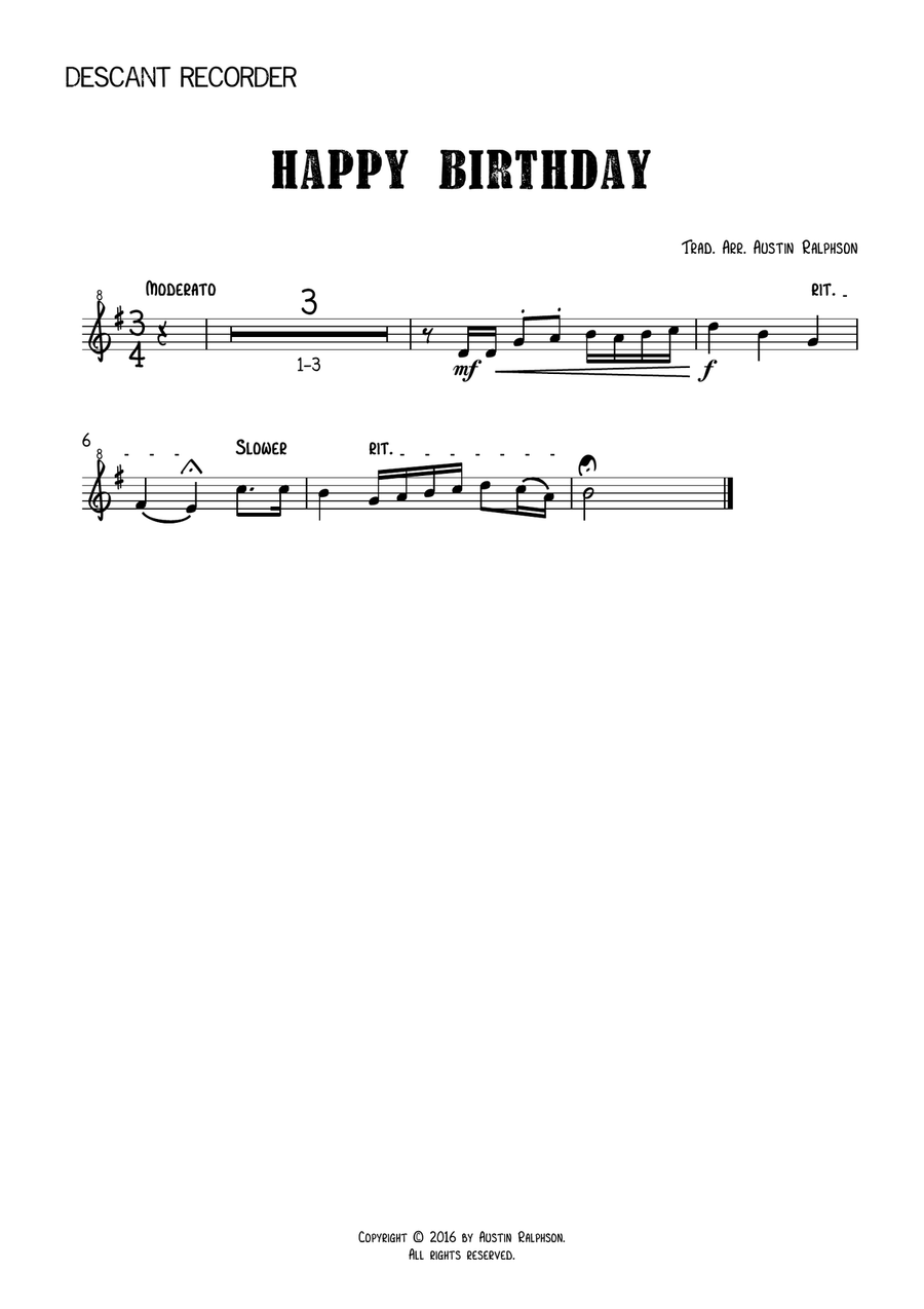 Happy Birthday - recorder quartet Recorder scores gallery preview page 4