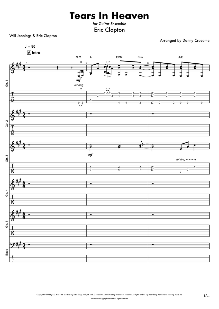 Tears In Heaven Guitar Ensemble scores gallery preview page 1