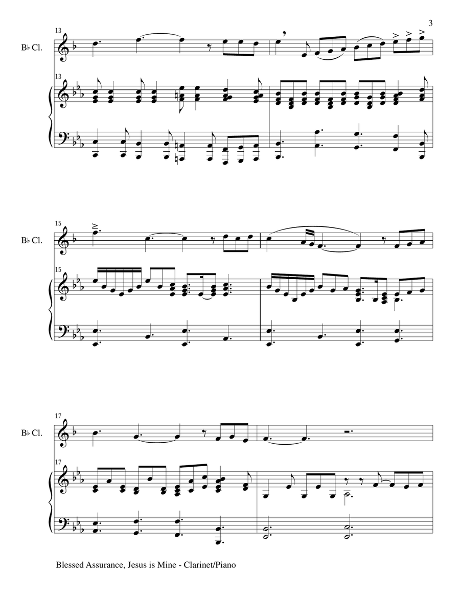 BLESSED ASSURANCE (Bb Clarinet/Piano and Clarinet Part) B-Flat Clarinet scores gallery preview page 3