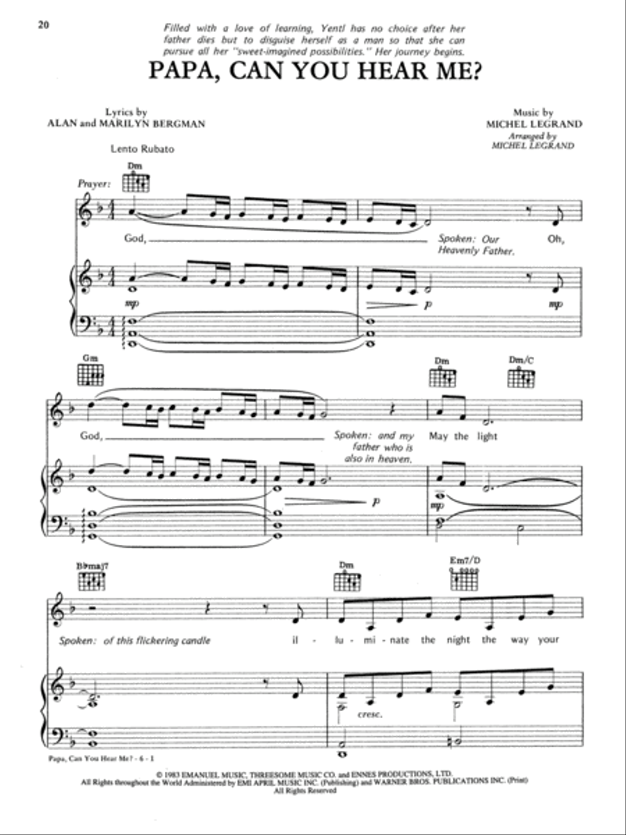 Yentl Piano, Vocal, Guitar scores gallery preview page 4