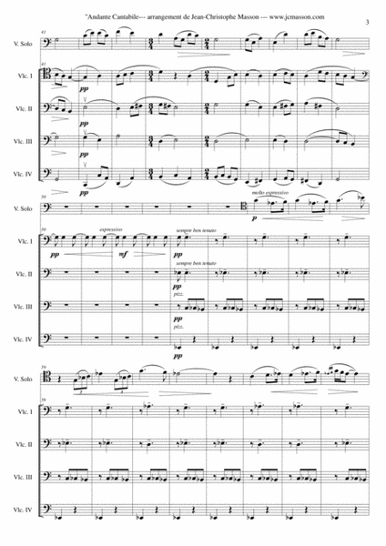 Andante Cantabile by Tchaïkovsky for Cello solo and 4 celli or more --- Score and Parts --- arr.JCM image number null
