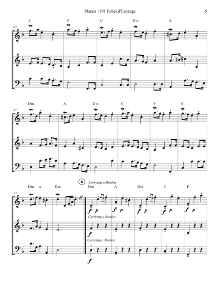 Marais 1701 Folies d'Espagne Double Reed Trio Score and Parts