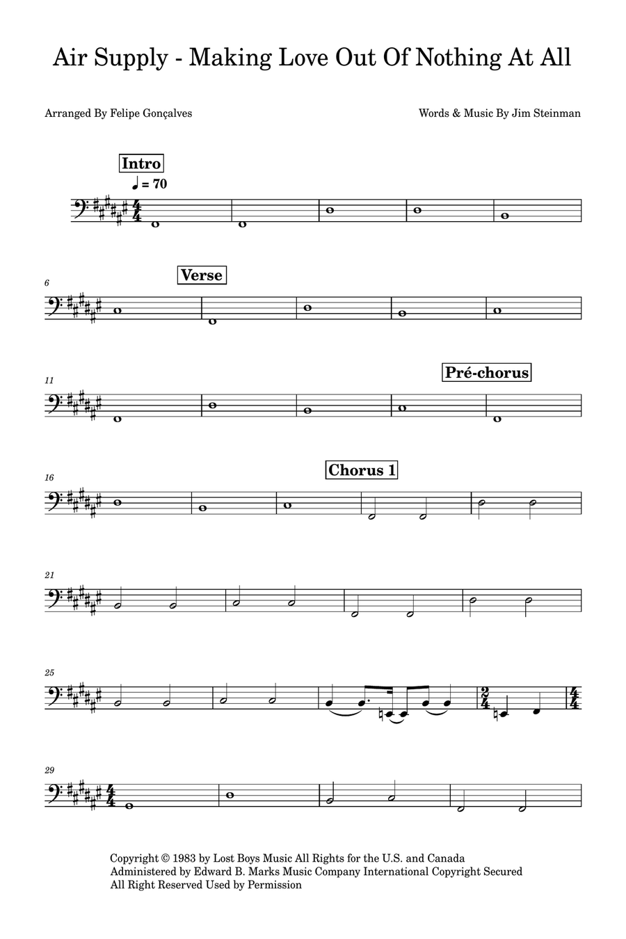 Making Love Out Of Nothing At All Bass Guitar scores gallery preview page 1
