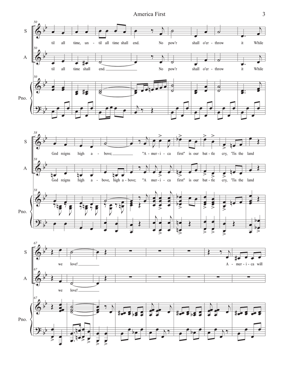 America First (Duet for Soprano and Alto solo) Alto Voice scores gallery preview page 3