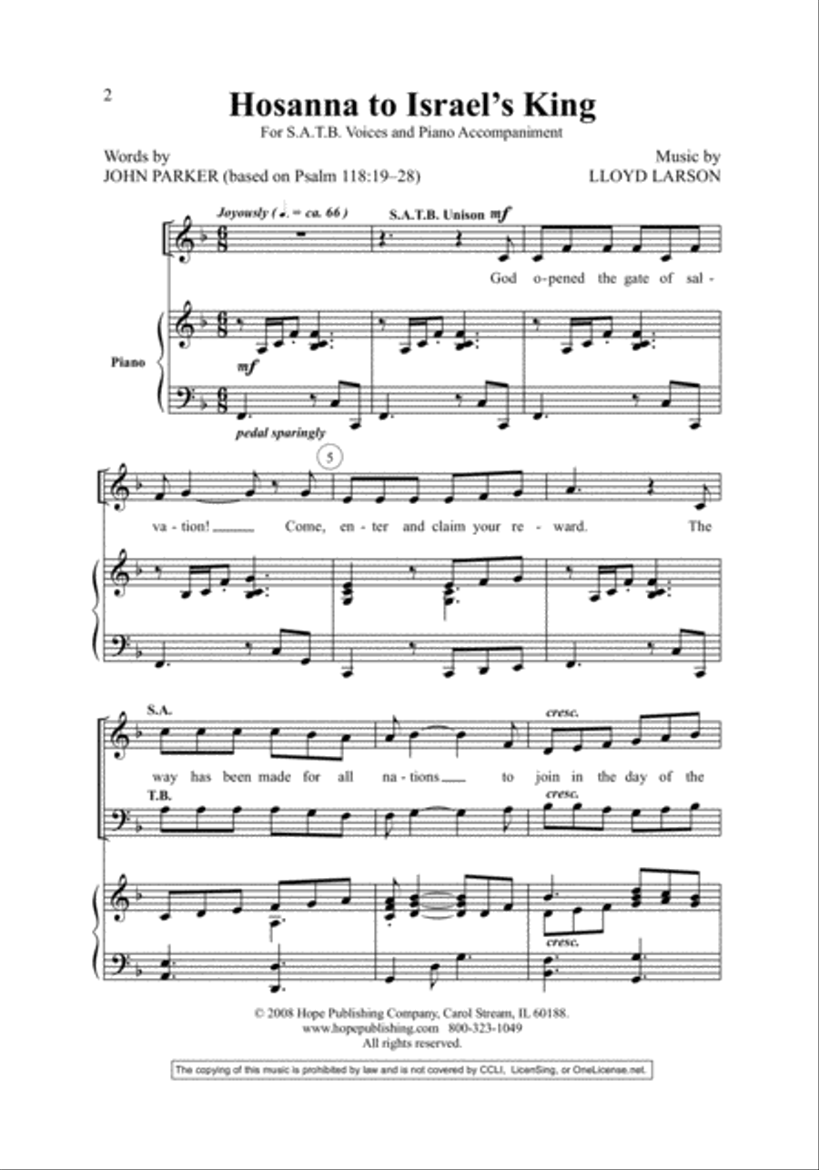 Hosanna to Israel's King Hosanna to Israel's King 4-Part scores gallery preview page 2