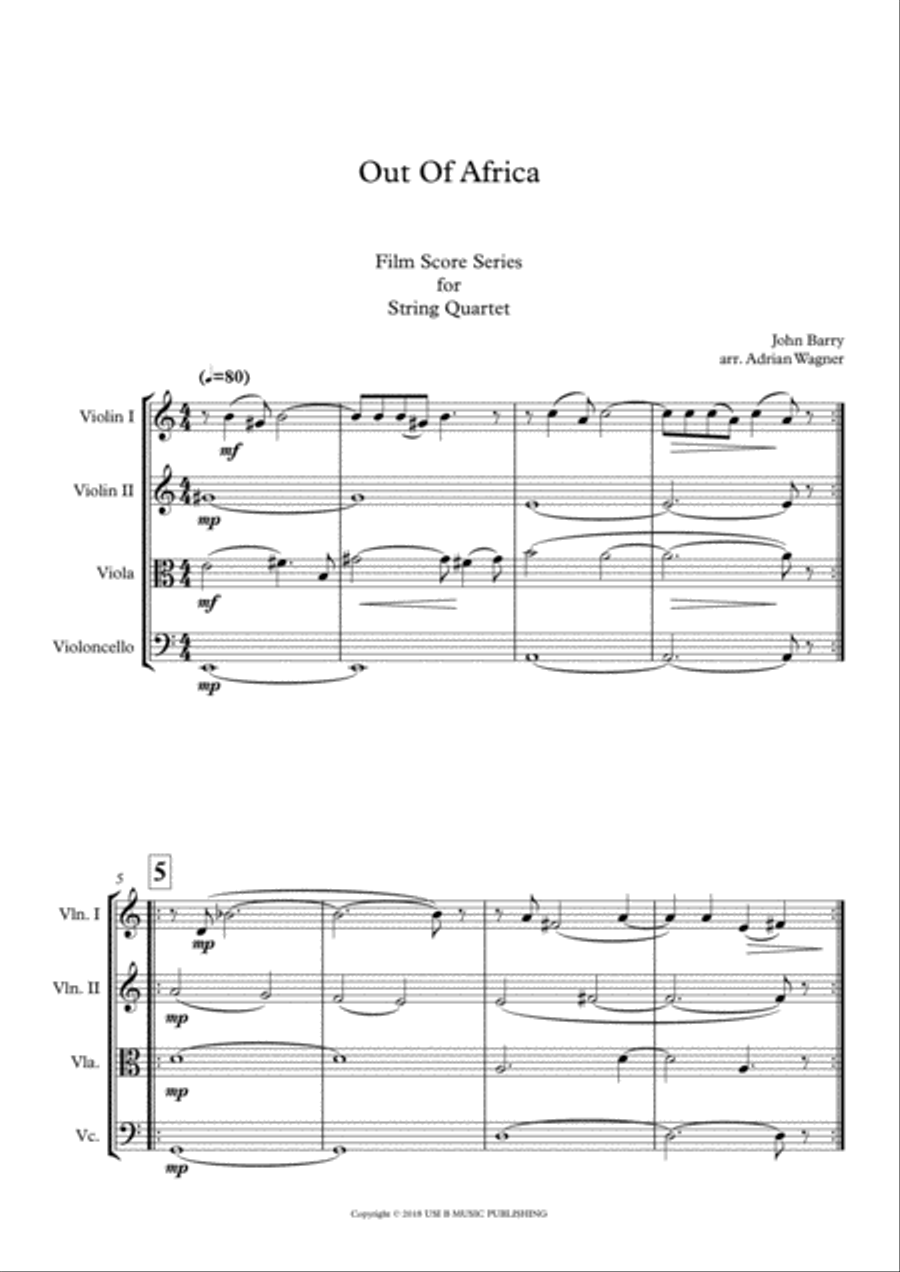 Out Of Africa End Title (you Are Karen) String Quartet scores gallery preview page 3