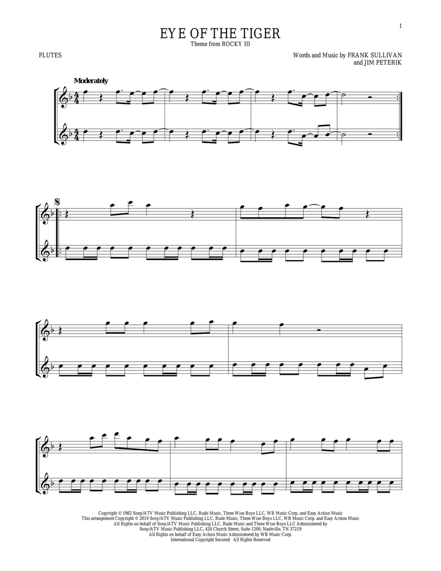 Eye Of The Tiger Flute Duet scores gallery preview page 1