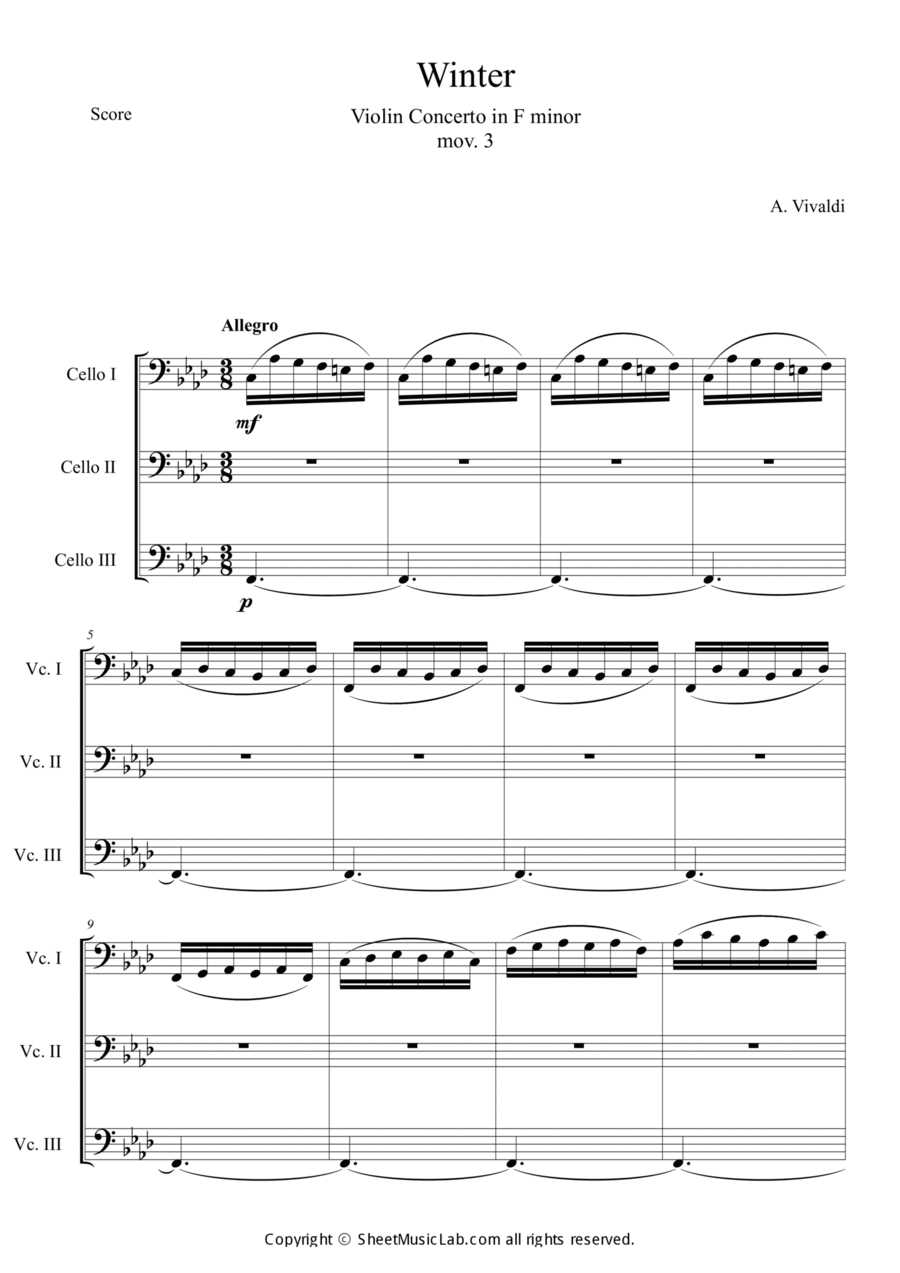 The Four Seasons: Winter 3rd Movement Cello scores gallery preview page 1